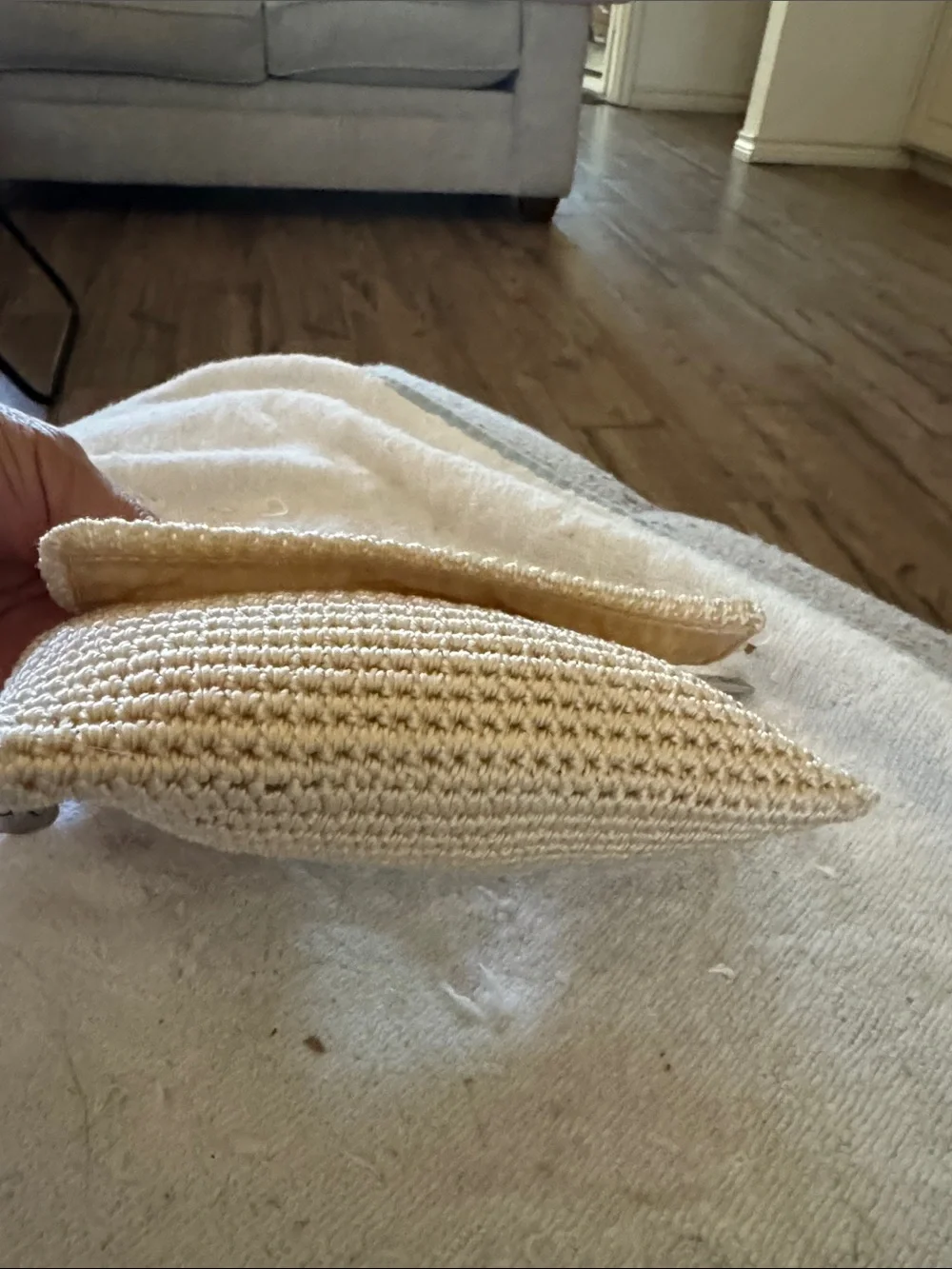 NWOT, The Sak crochet zip pouch in creme .